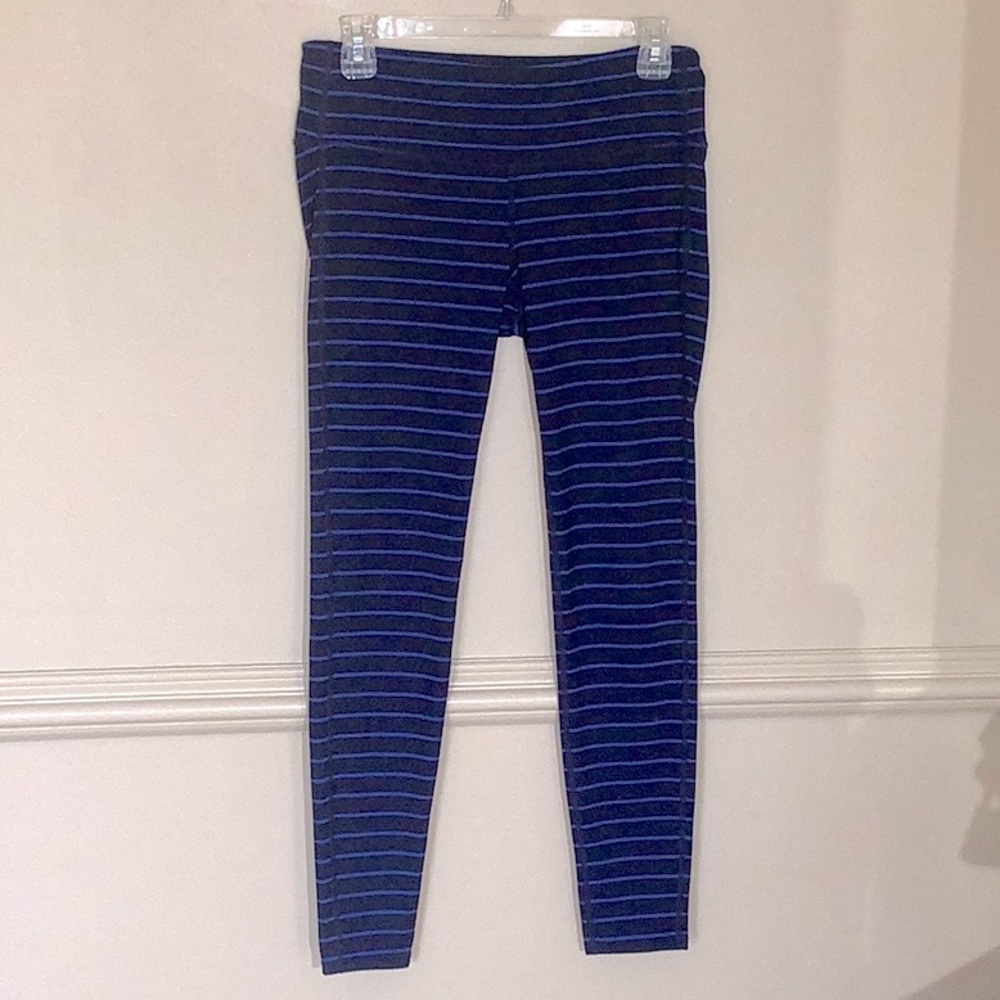 Athleta Navy Flash with Royal Blue Stripe Leggings